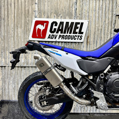 A Yamaha 700 Tenere motorcycle with a Rally bend high exhaust system by Camel ADV Products